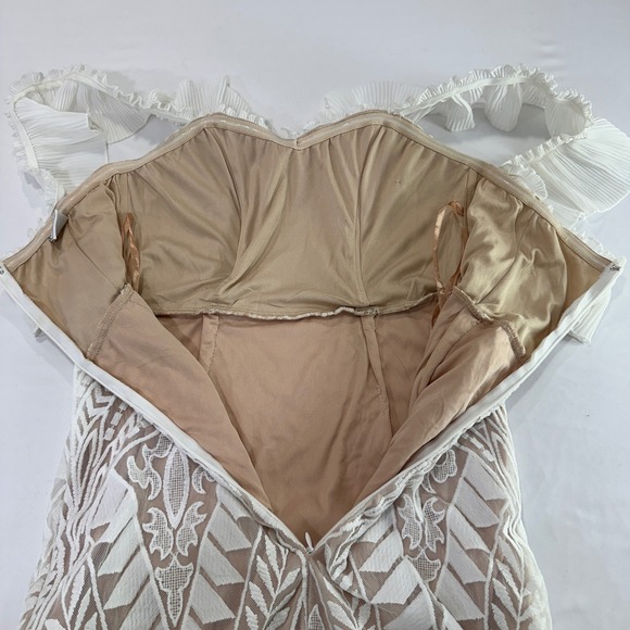 Angel Biba Lace High Low Mermaid Dress Women Size M White Tan Ruffle | Romantic - Picture 4 of 11